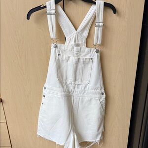 Denim Forum White Short Denim Overalls